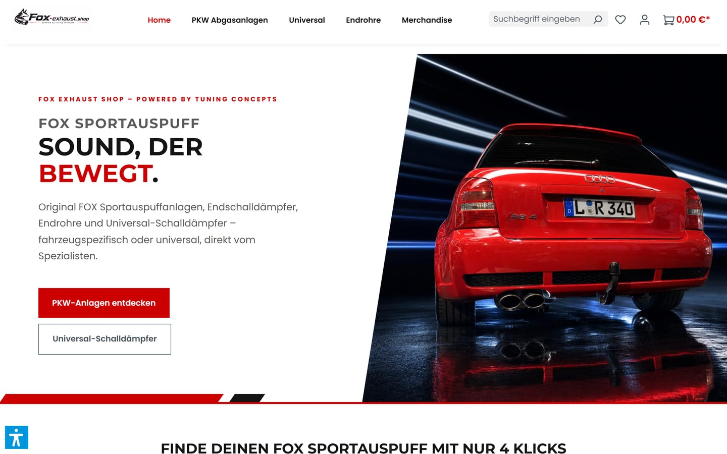 SeitenFlink Referenz – Fox Exhaust Shop: Onlineshop für FOX Sportauspuffanlagen und Endrohre