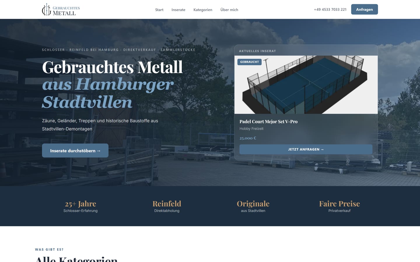 SeitenFlink Referenz – Gebrauchtes Metall: Inserate-Website für Zäune, Geländer und historische Baustoffe